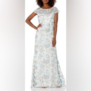 Calvin Klein Embroidered Ice Blue Floral Gown – Size 12